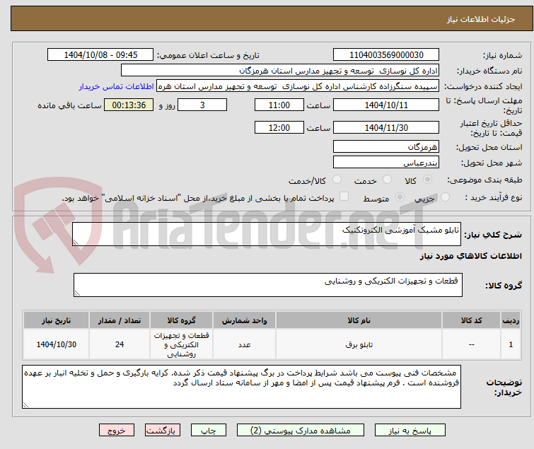 تصویر کوچک آگهی تابلو مشبک آموزشی الکتروتکنیک