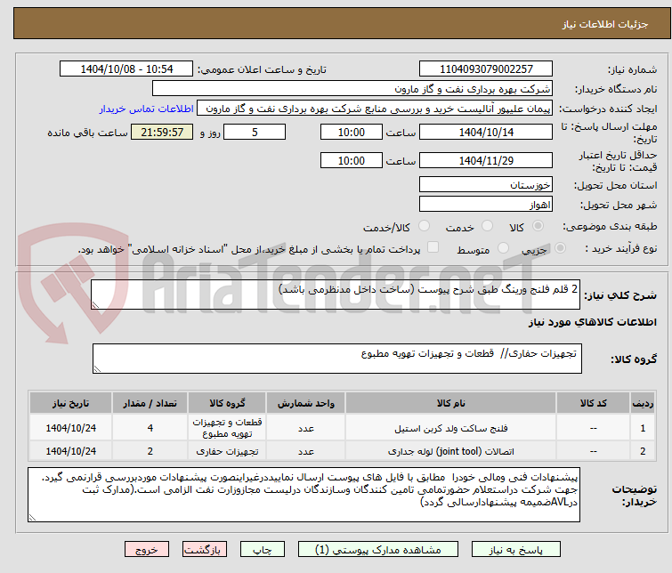تصویر کوچک آگهی 2 قلم فلنج ورینگ طبق شرح پیوست (ساخت داخل مدنظرمی باشد)