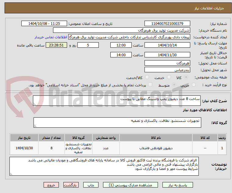 تصویر کوچک آگهی ساخت 8 عدد دیفیوزر پمپ واشینگ مطابق با پیوست
