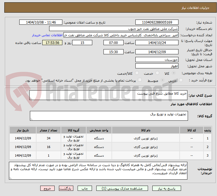 تصویر کوچک آگهی خرید کالا مطابق شرح فنی پیوست 