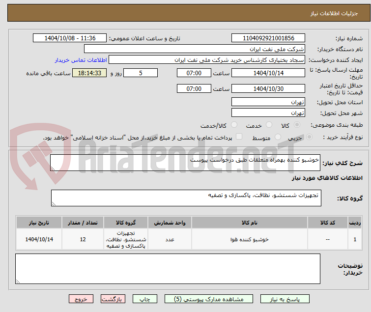 تصویر کوچک آگهی خوشبو کننده بهمراه متعلقات طبق درخواست پیوست