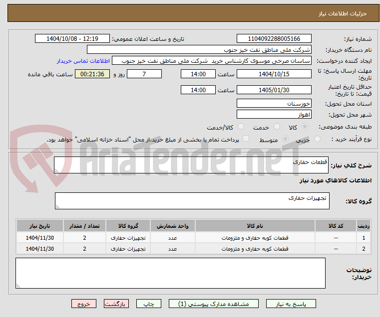 تصویر کوچک آگهی قطعات حفاری