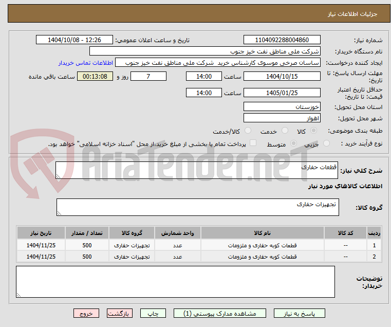تصویر کوچک آگهی قطعات حفاری