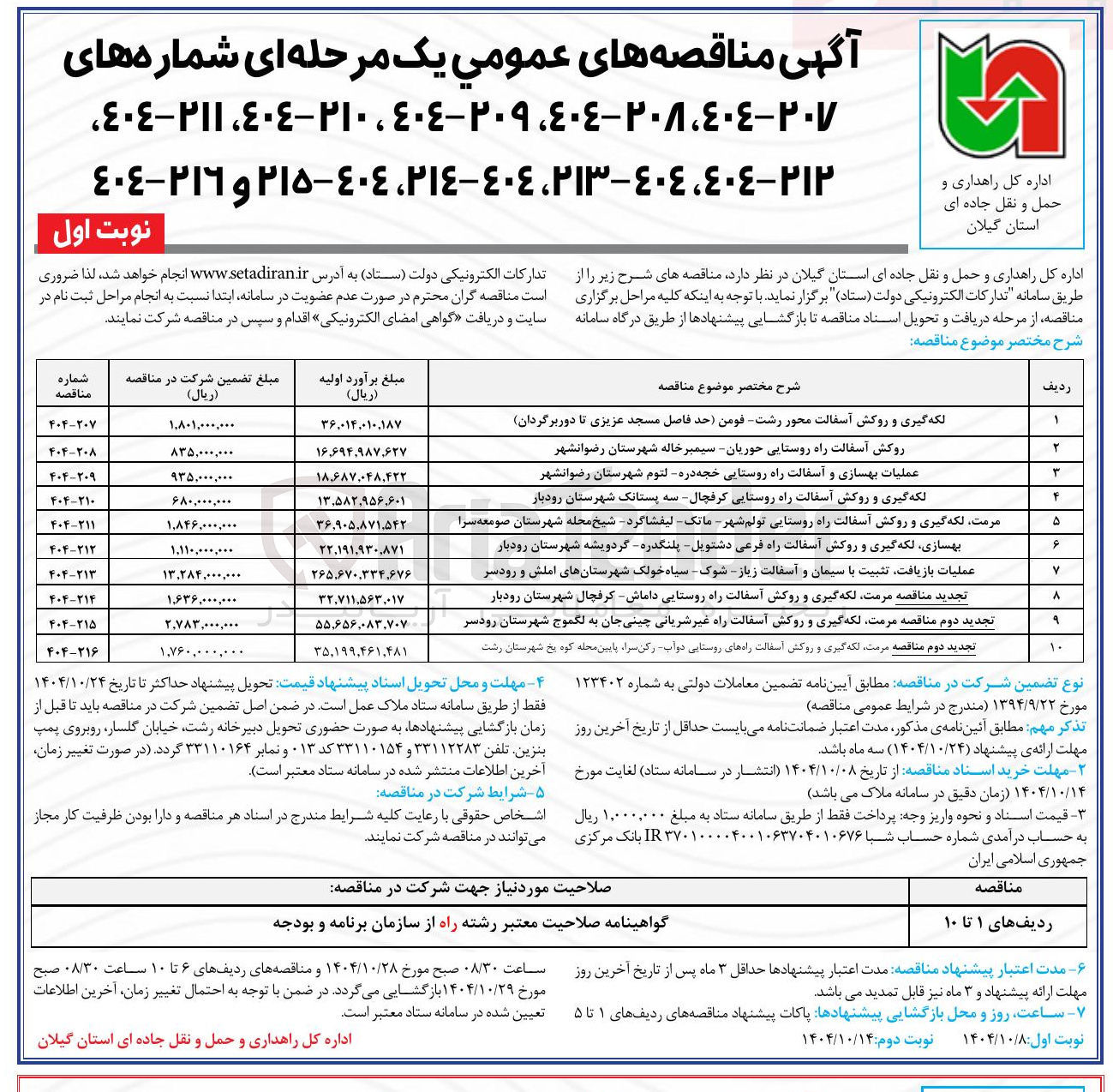 تصویر کوچک آگهی تجدید مناقصه مرمت لکه گیری و روکش آسفالت راه روستایی