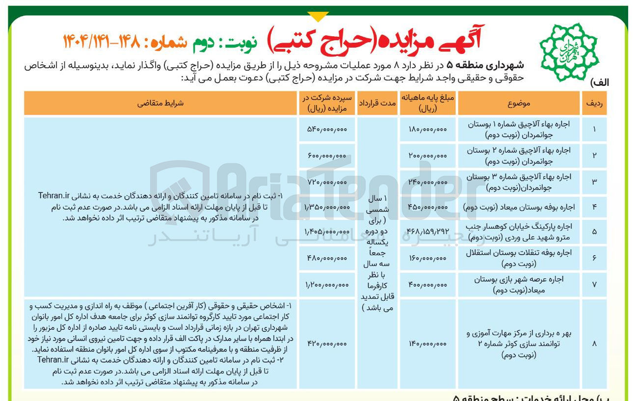 تصویر کوچک آگهی اجاره و بهره برداری 8 مورد
