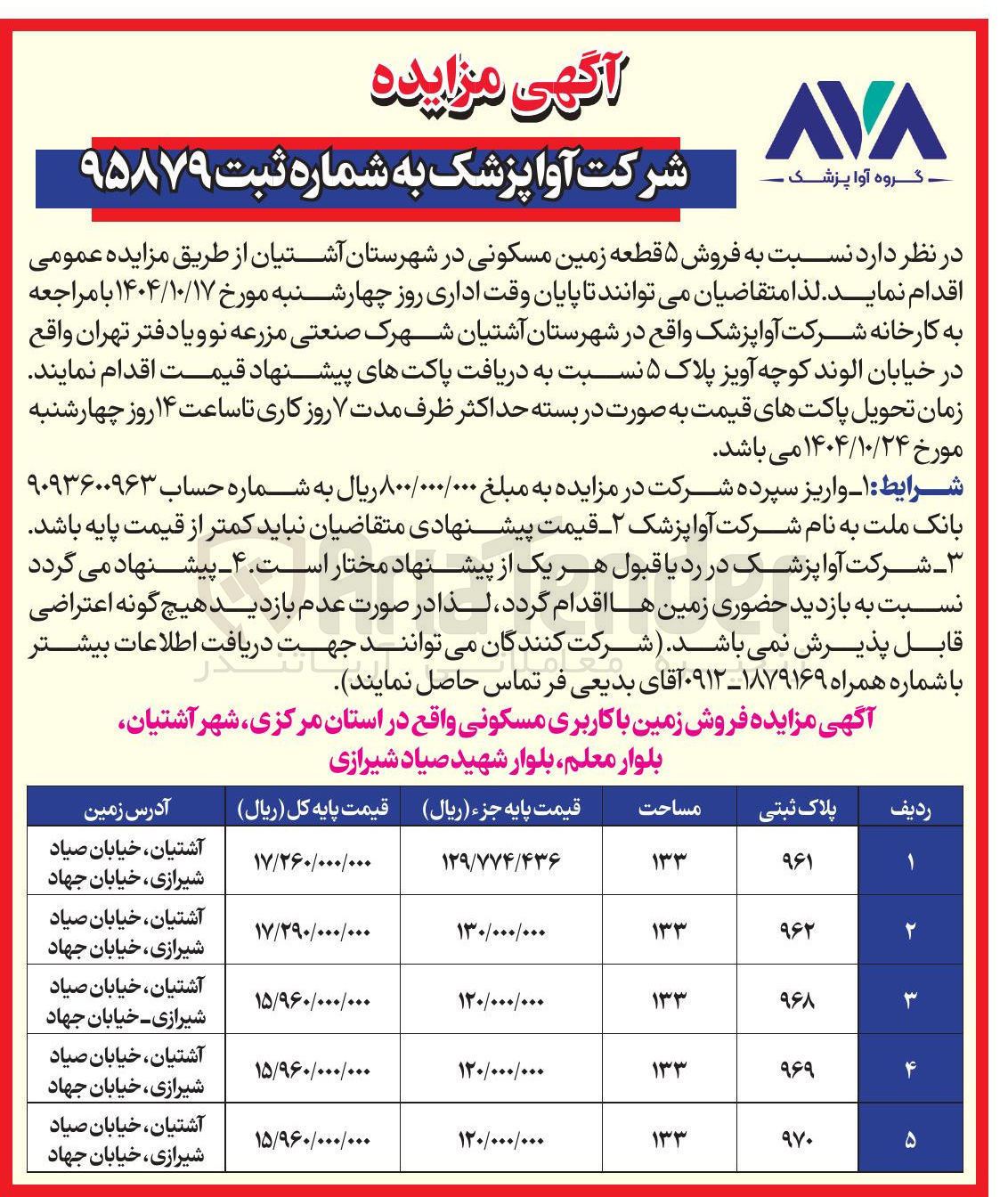 تصویر کوچک آگهی فروش ۵ قطعه زمین مسکونی