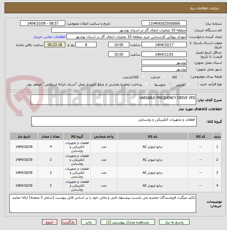 تصویر کوچک آگهی VARIABLE FREQUENCY DRIVE VFD