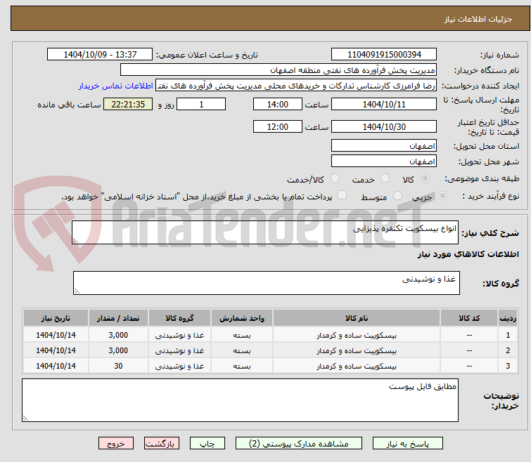 تصویر کوچک آگهی انواع بیسکویت تکنفره پذیزایی