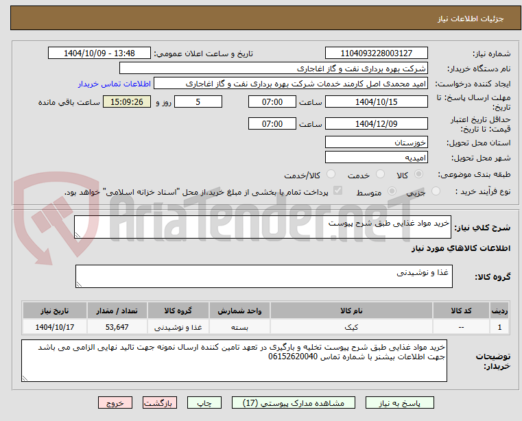 تصویر کوچک آگهی خرید مواد غذایی طبق شرح پیوست 