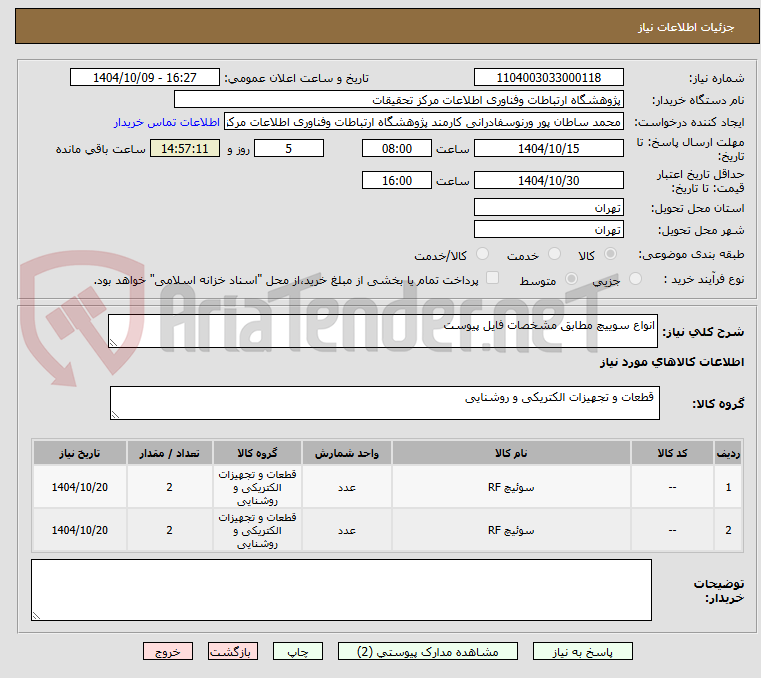 تصویر کوچک آگهی انواع سوییچ مطابق مشخصات فایل پیوست