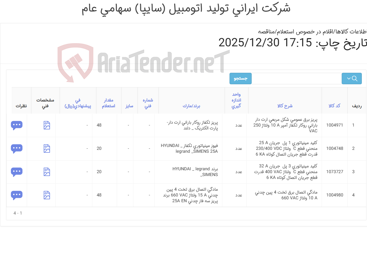 تصویر کوچک آگهی کلید مینیاتوری و پریز(طبق ضمائم پیوست)