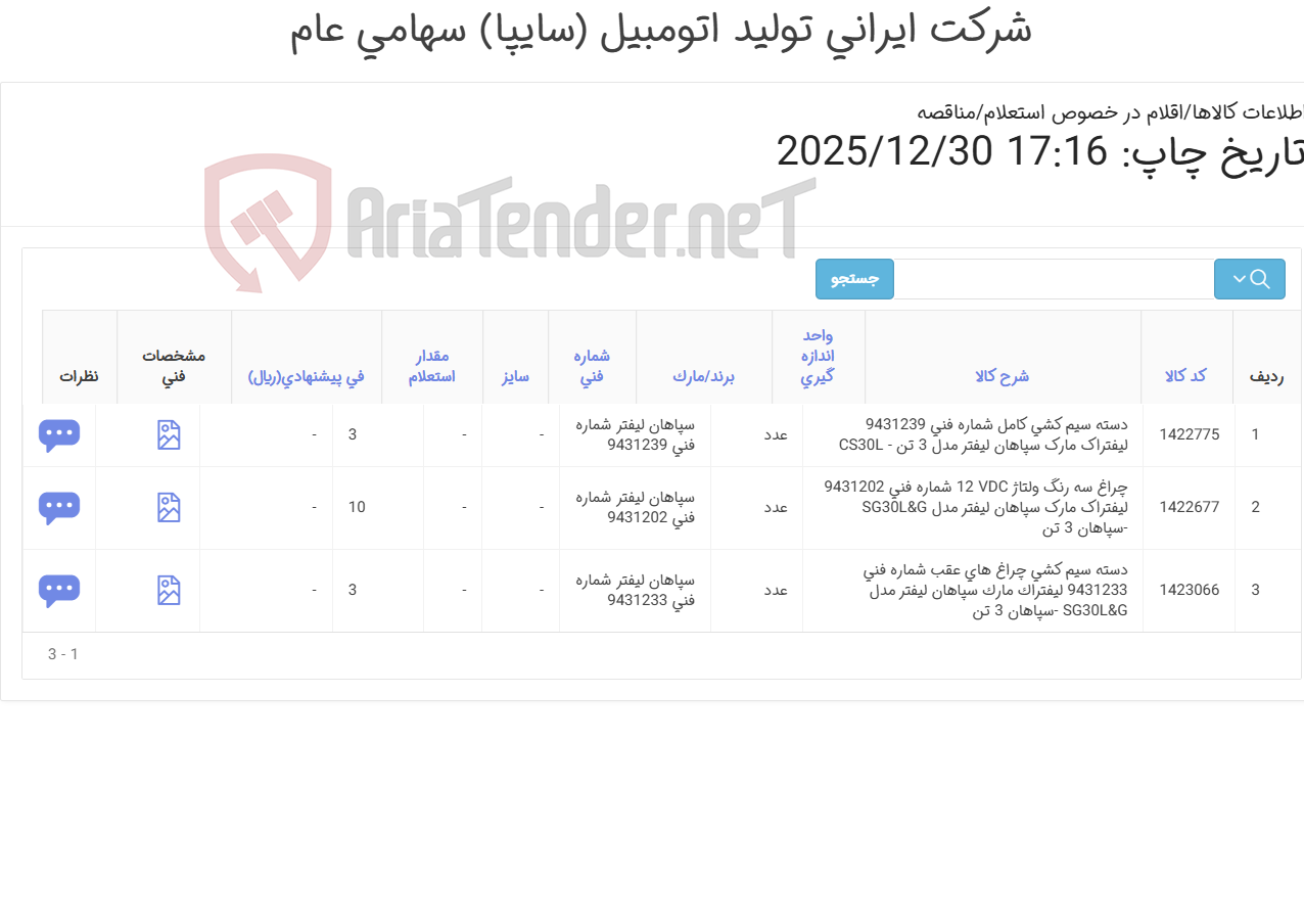 تصویر کوچک آگهی لوازم برقی (دسته سیم و چراغ)سپاهان 3تن