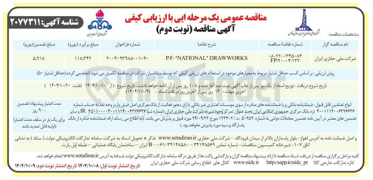 تصویر کوچک آگهی DRAWWORKS " NATIONAL " : F / P 
