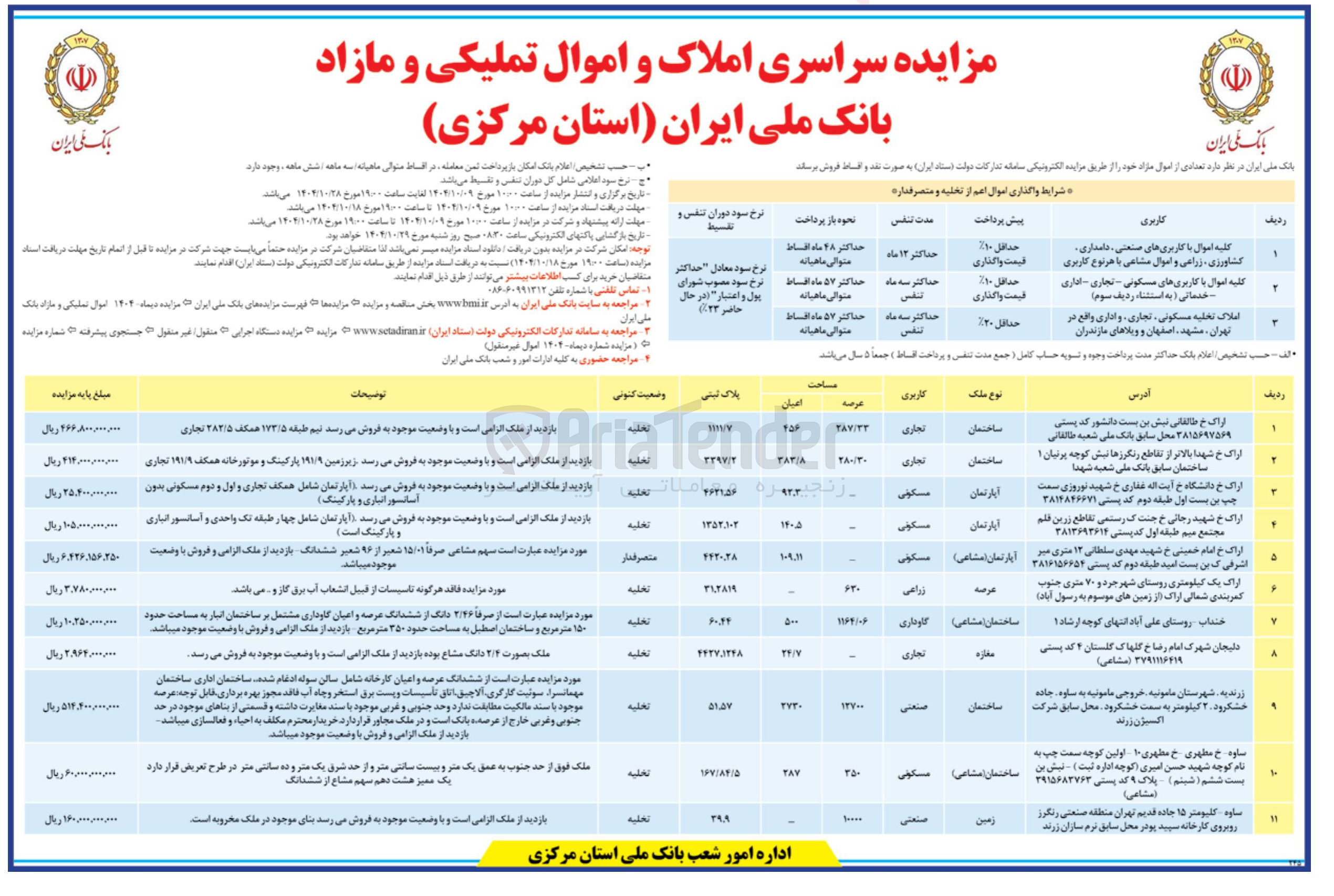 تصویر کوچک آگهی اموال و املاک تملیکی مازاد