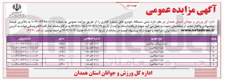تصویر کوچک آگهی فروش شش دستگاه خودرو قابل شماره گذاری