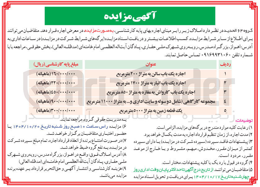 تصویر کوچک آگهی اجاره املاک