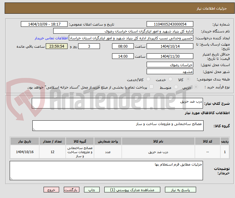 تصویر کوچک آگهی درب ضد حریق 
