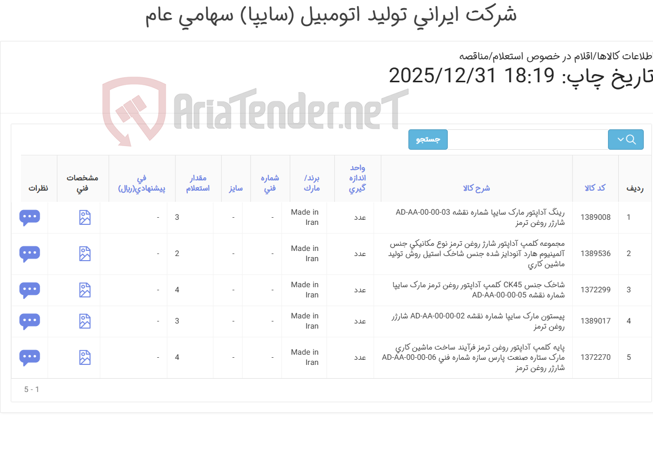 تصویر کوچک آگهی تأمین انواع اقلام یدکی شارژ روغن ترمز