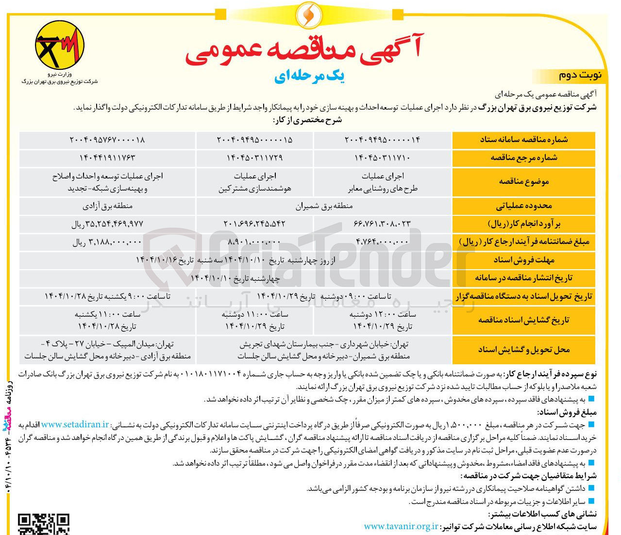 تصویر کوچک آگهی اجرای عملیات هوشمند سازی مشترکین