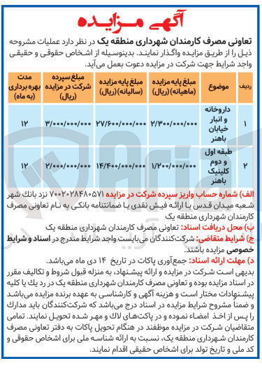 تصویر کوچک آگهی واگذاری داروخانه و انبار - طبقه اول و دوم کلینیک
