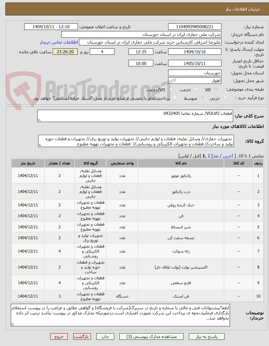 تصویر کوچک آگهی قطعات VOLVO/ شماره تقاضا 0432405