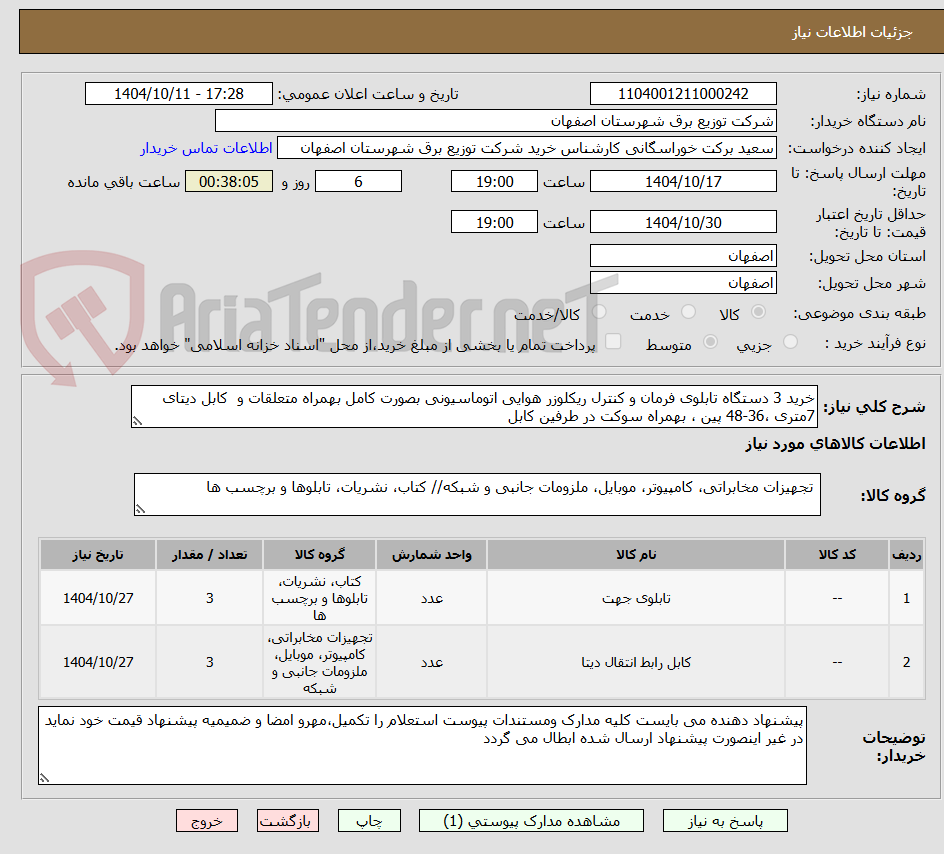 تصویر کوچک آگهی خرید 3 دستگاه تابلوی فرمان و کنترل ریکلوزر هوایی اتوماسیونی بصورت کامل بهمراه متعلقات و  کابل دیتای 7متری ،36-48 پین ، بهمراه سوکت در طرفین کابل