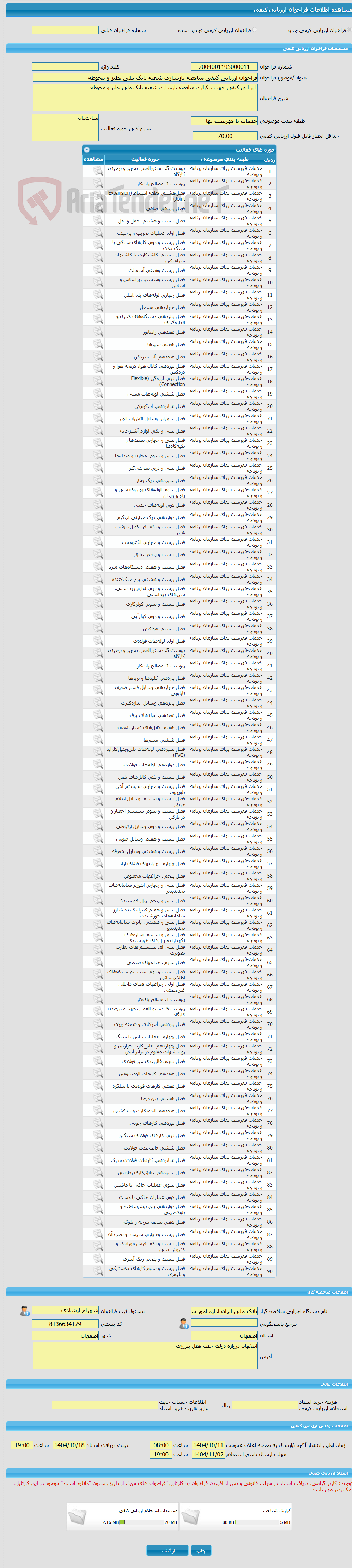 تصویر کوچک آگهی فراخوان ارزیابی کیفی مناقصه بازسازی شعبه بانک ملی نطنز و محوطه