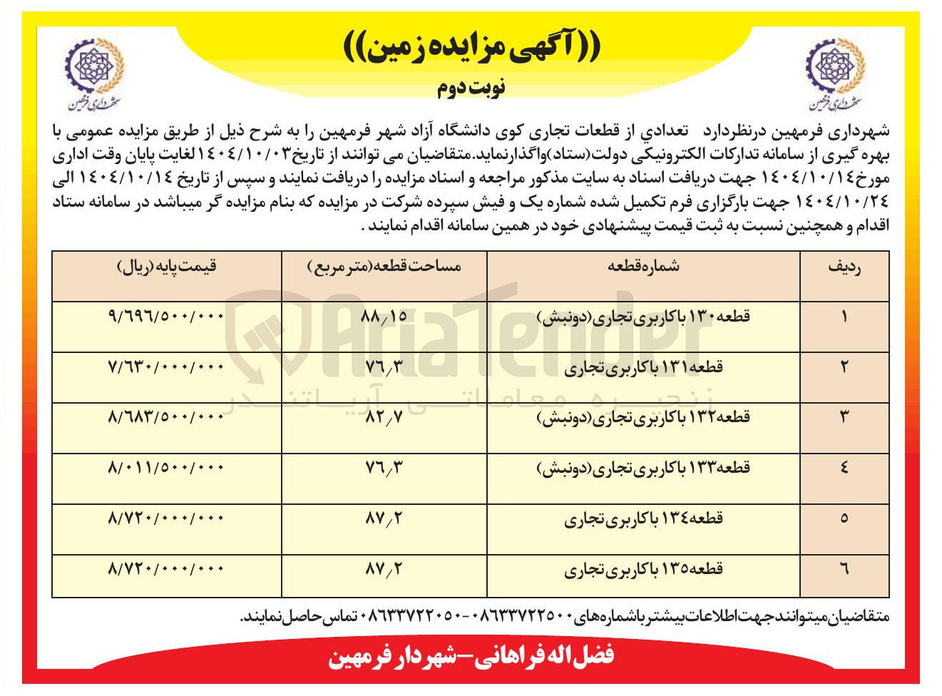 تصویر کوچک آگهی  تعدادی از قطعات تجاری کوی دانشگاه 