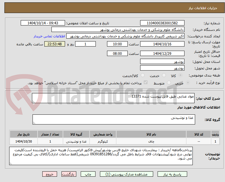 تصویر کوچک آگهی مواد غذایی طبق فایل پیوست شده 13371