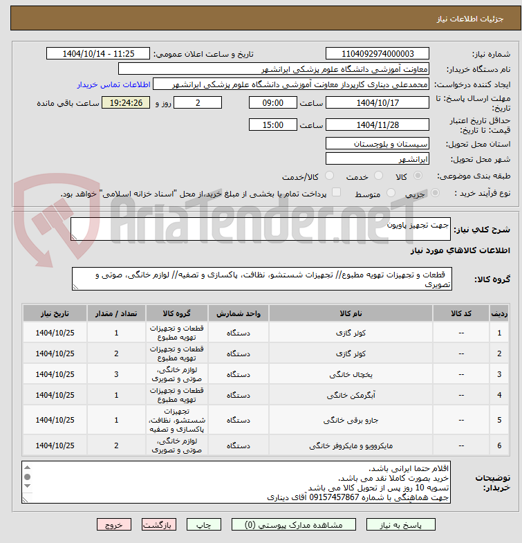 تصویر کوچک آگهی جهت تجهیز پاویون