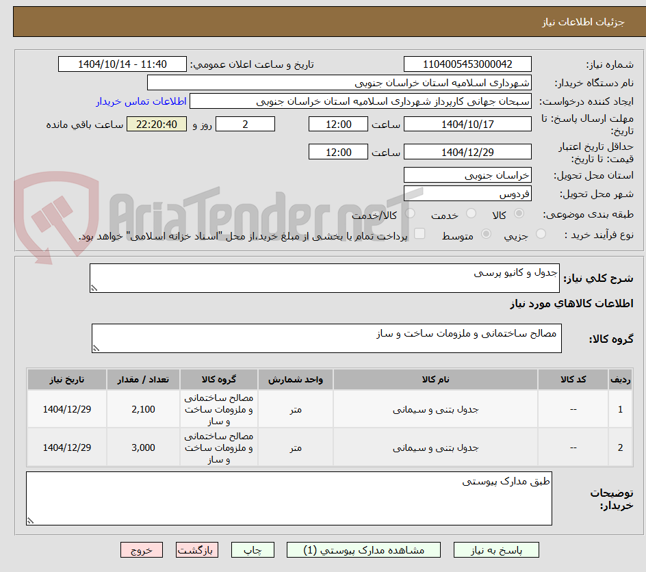 تصویر کوچک آگهی جدول و کانیو پرسی