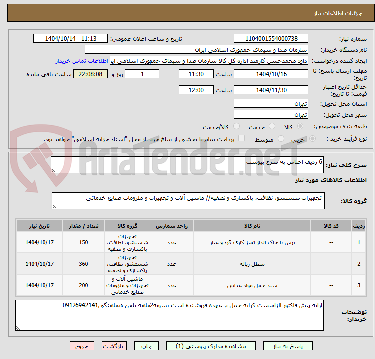 تصویر کوچک آگهی 6 ردیف اجناس به شرح پیوست