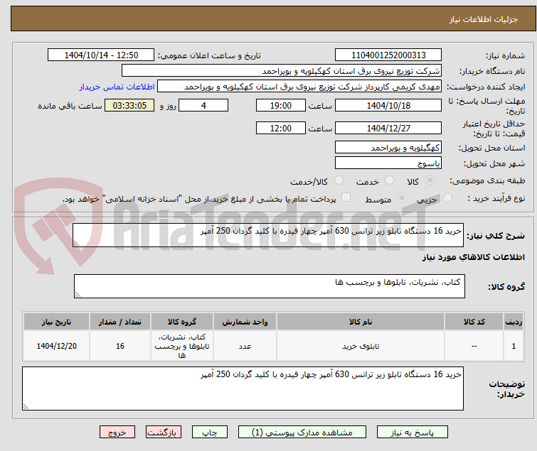 تصویر کوچک آگهی خرید 16 دستگاه تابلو زیر ترانس 630 آمپر چهار فیدره با کلید گردان 250 آمپر