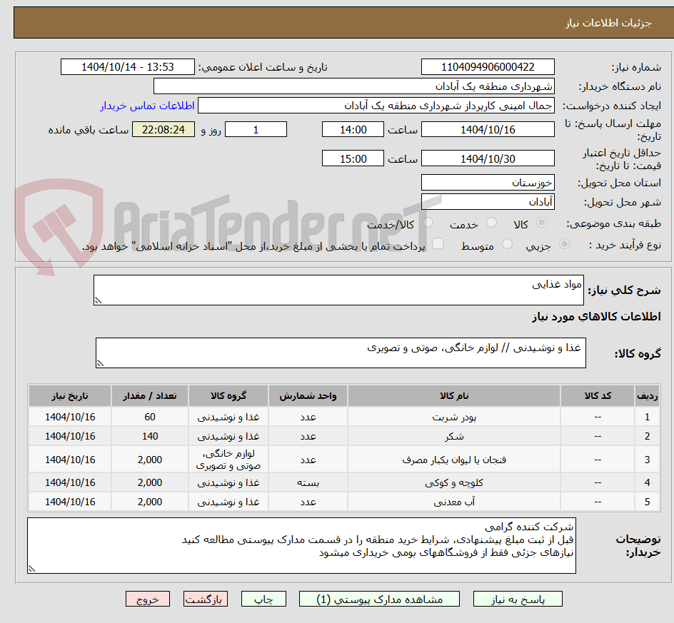 تصویر کوچک آگهی مواد غذایی