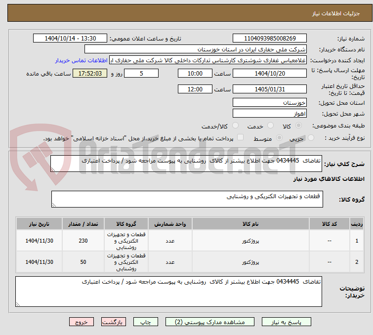 تصویر کوچک آگهی تقاضای  0434445 جهت اطلاع بیشتر از کالای  روشنایی به پیوست مراجعه شود / پرداخت اعتباری