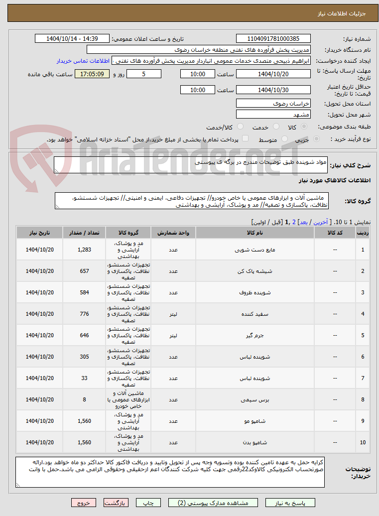 تصویر کوچک آگهی مواد شوینده طبق توضیحات مندرج در برگه ی پیوستی
