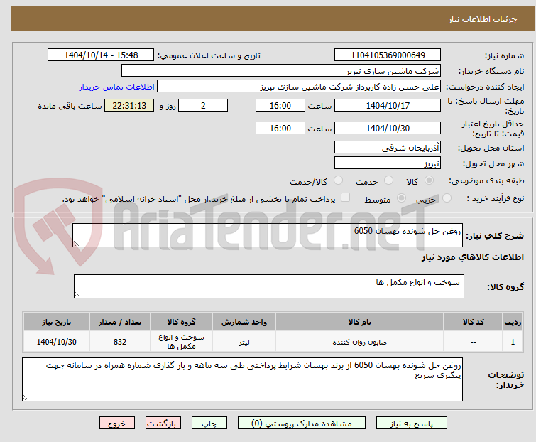 تصویر کوچک آگهی روغن حل شونده بهسان 6050