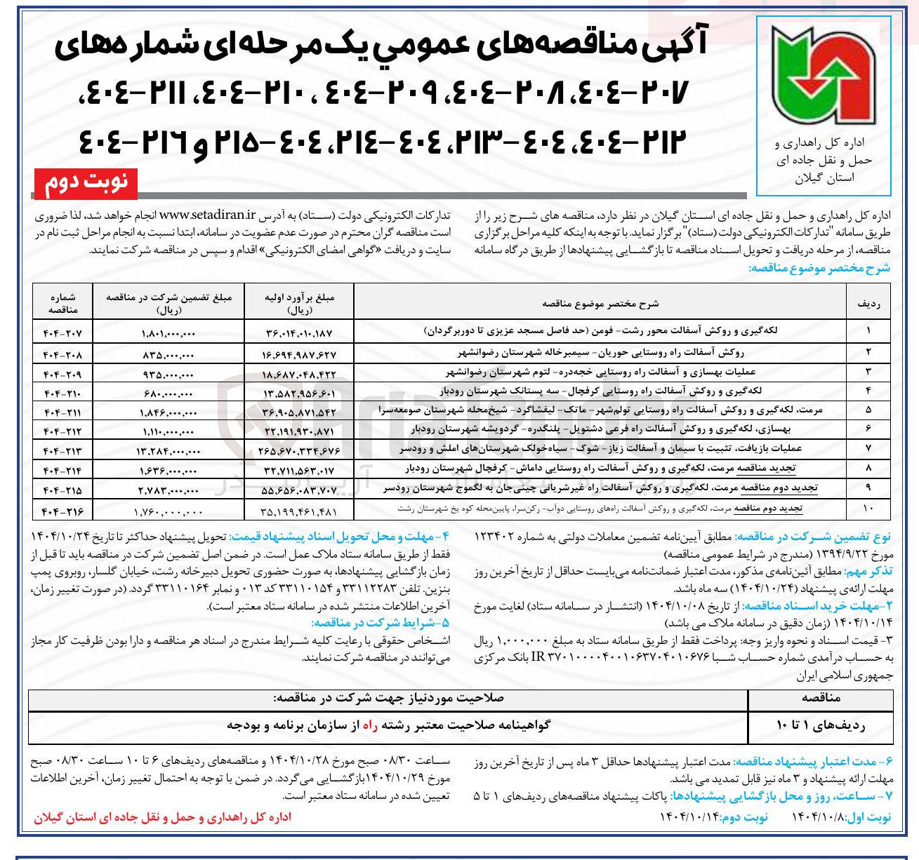 تصویر کوچک آگهی بهسازی لکه گیری و روکش آسفالت راه فرعی 