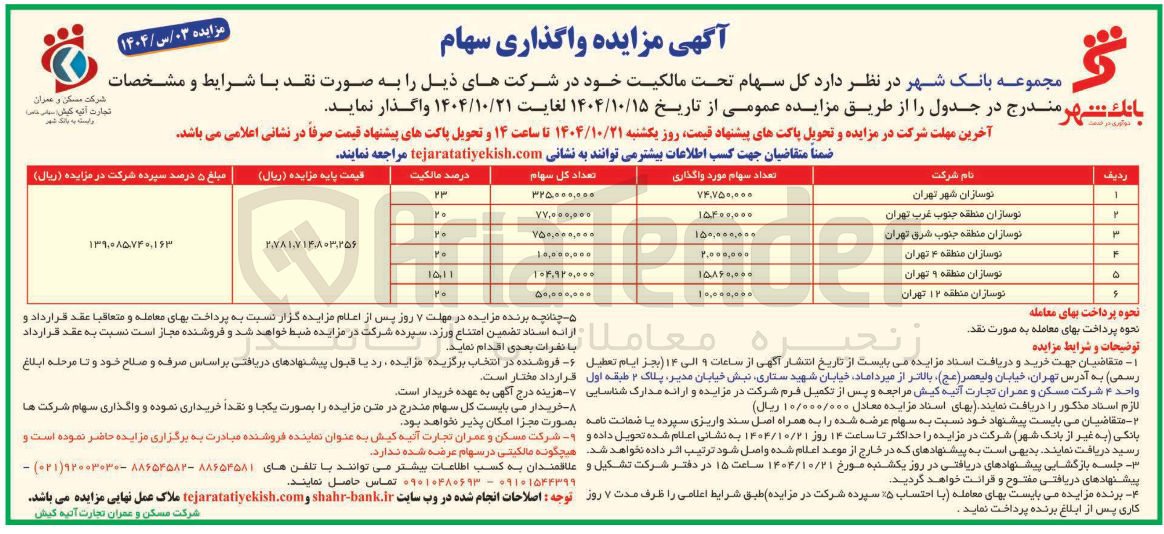 تصویر کوچک آگهی فروش سهام