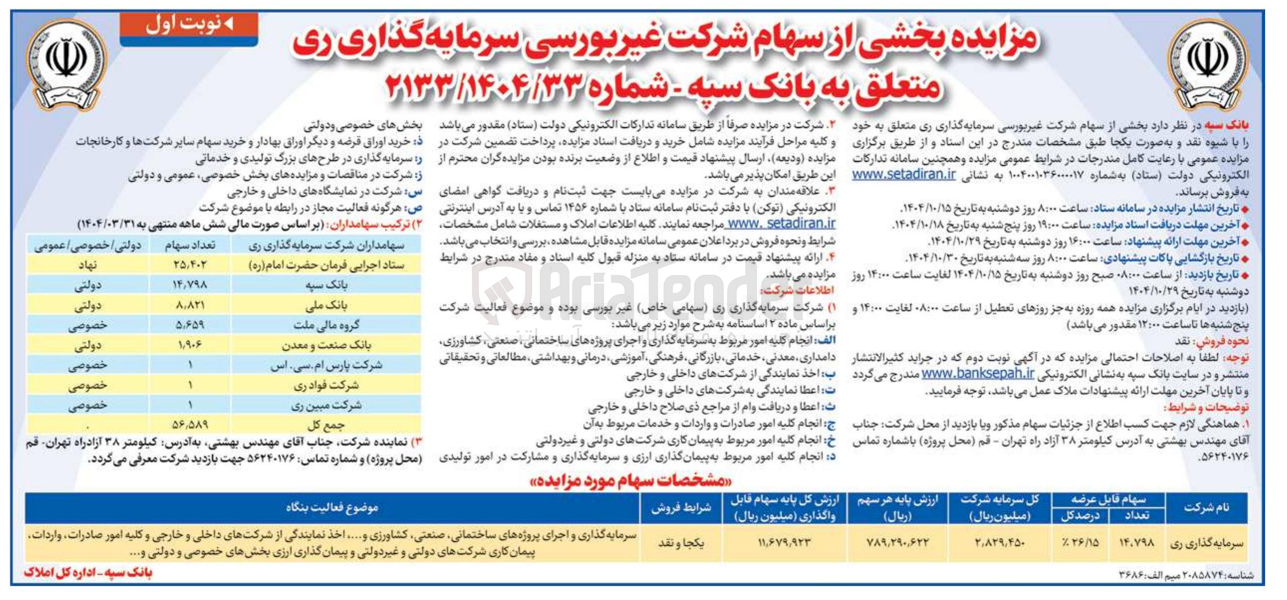 تصویر کوچک آگهی  بخشی از سهام
