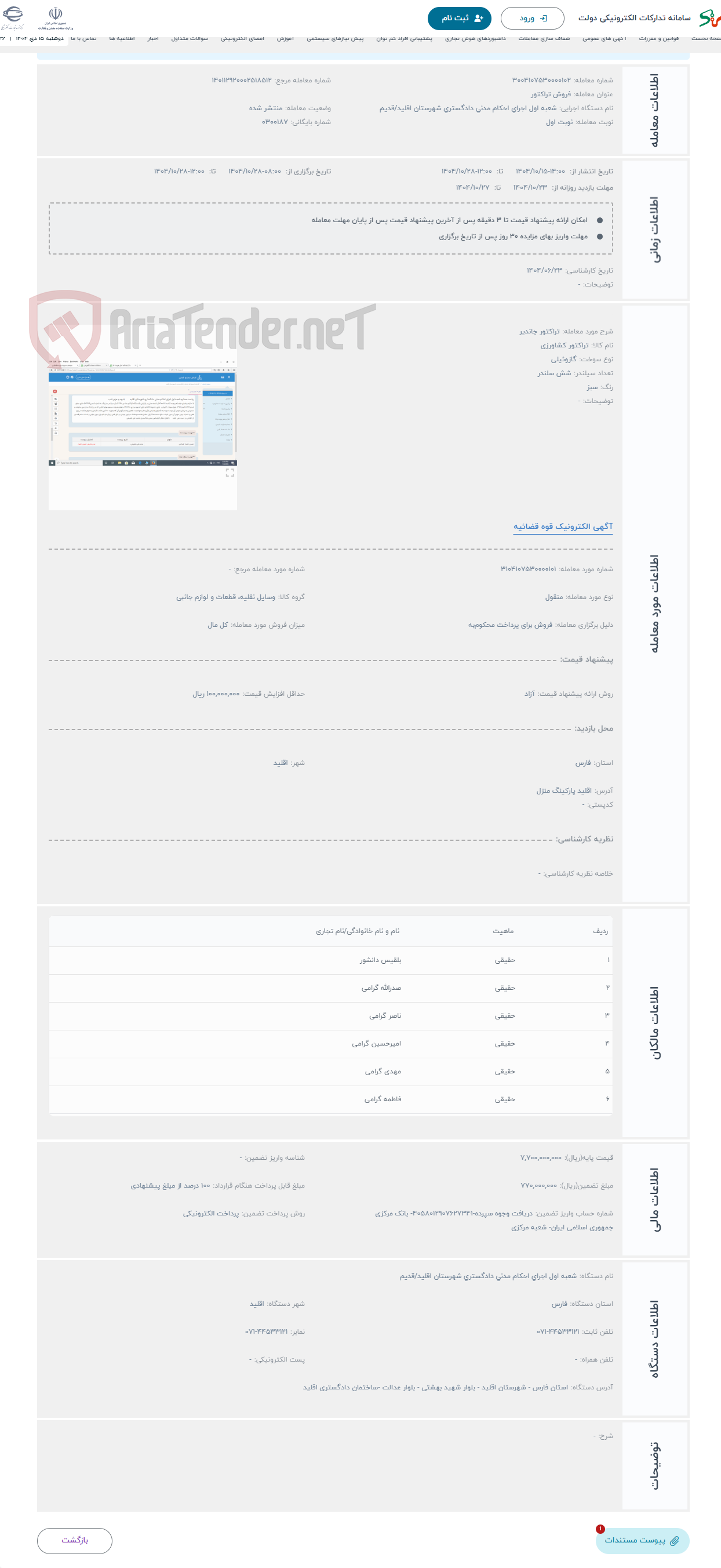تصویر کوچک آگهی حراج تراکتور جاندیر 