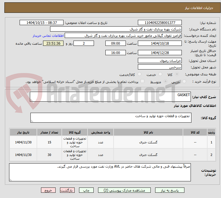 تصویر کوچک آگهی GASKET