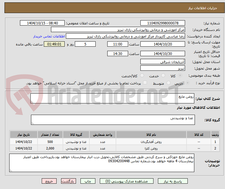تصویر کوچک آگهی روغن مایع