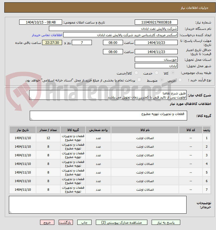 تصویر کوچک آگهی طبق شرح تقاضا
اولویت پس از تائید فنی با کمترین زمان تحویل می باشد
