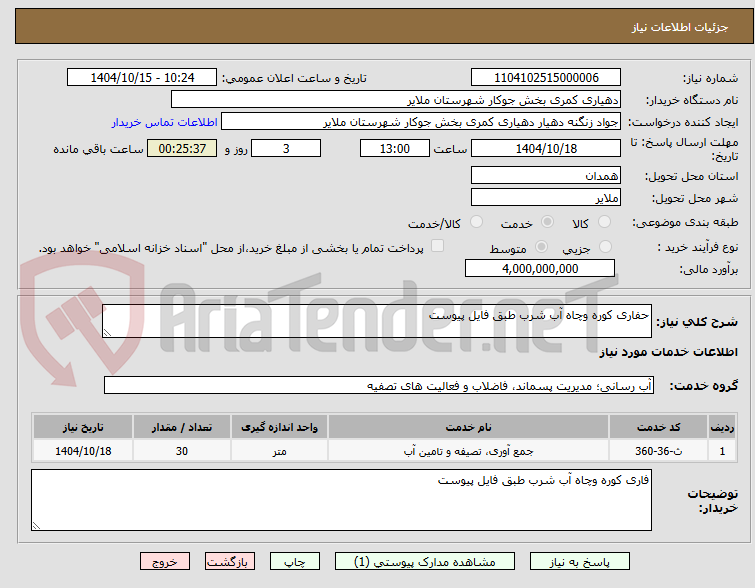 تصویر کوچک آگهی حفاری کوره وچاه آب شرب طبق فایل پیوست 