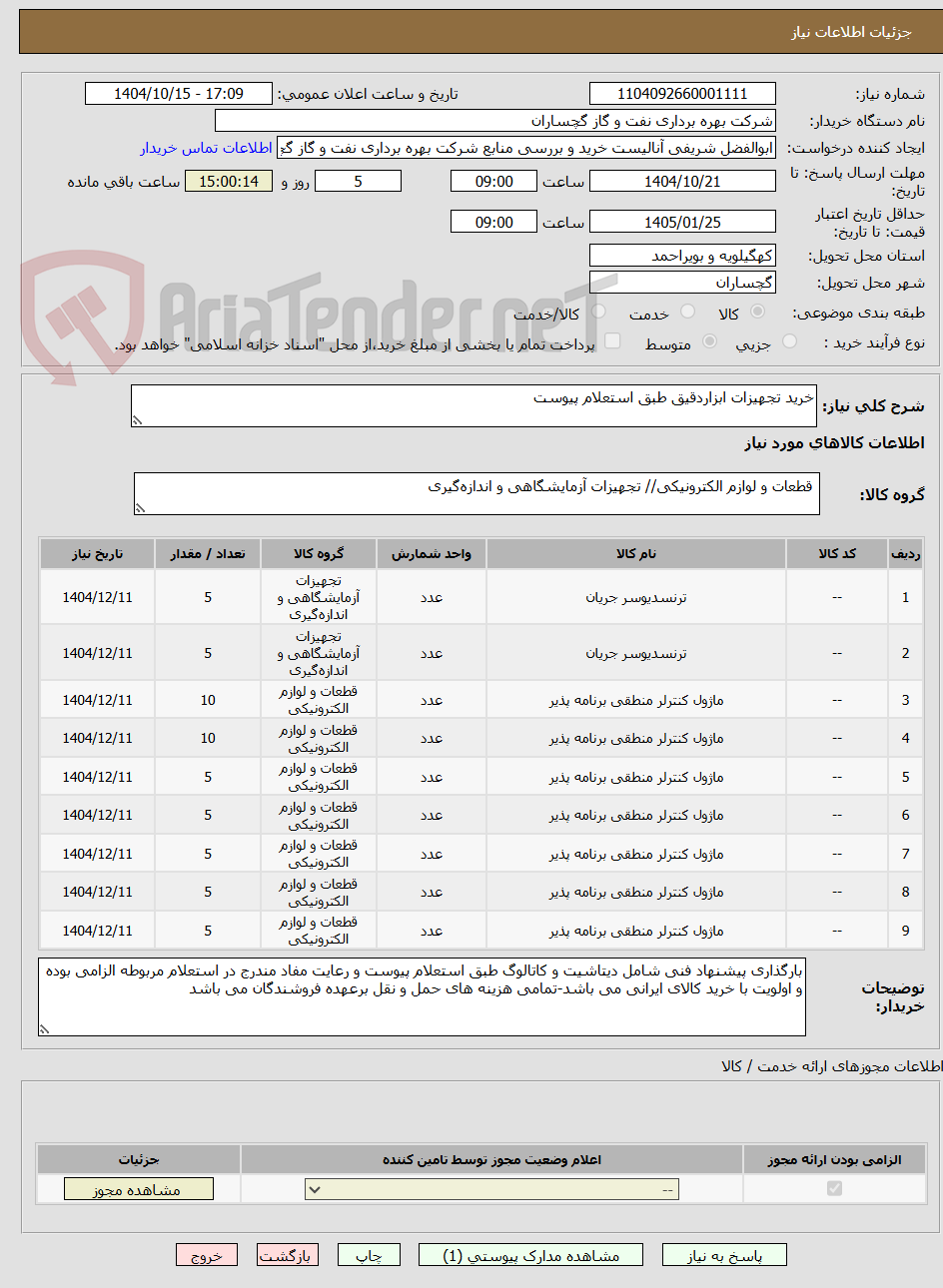 تصویر کوچک آگهی خرید تجهیزات ابزاردقیق طبق استعلام پیوست