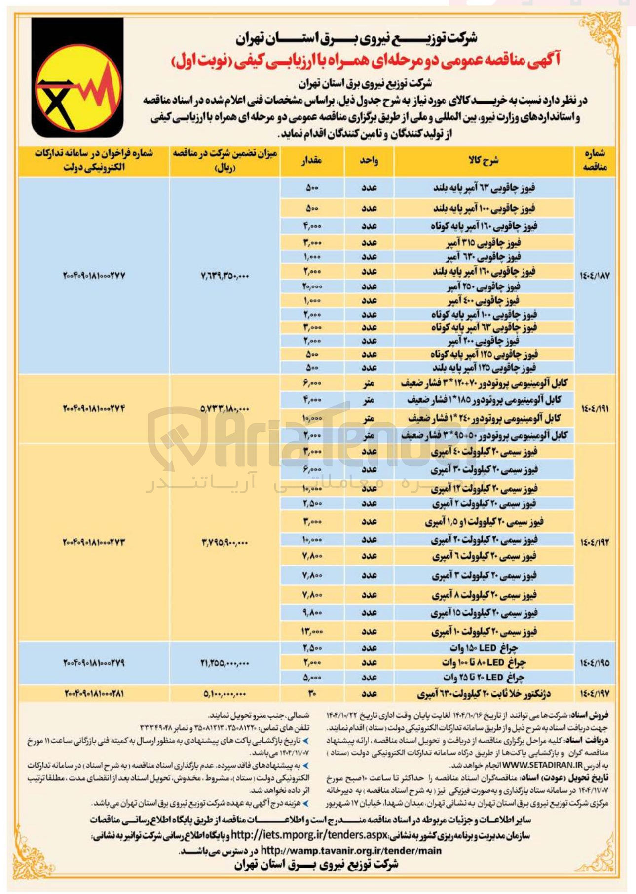 تصویر کوچک آگهی خرید انواع کابل آلومینیومی پروتودور فشار ضعیف
