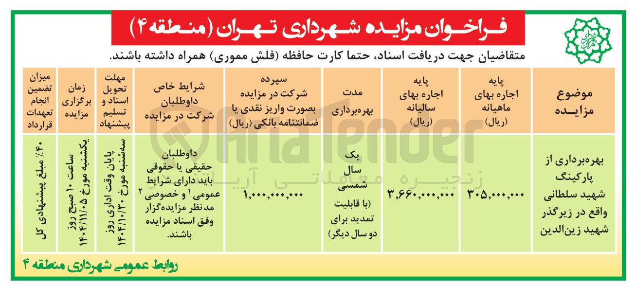 تصویر کوچک آگهی بهره برداری از پارکینگ