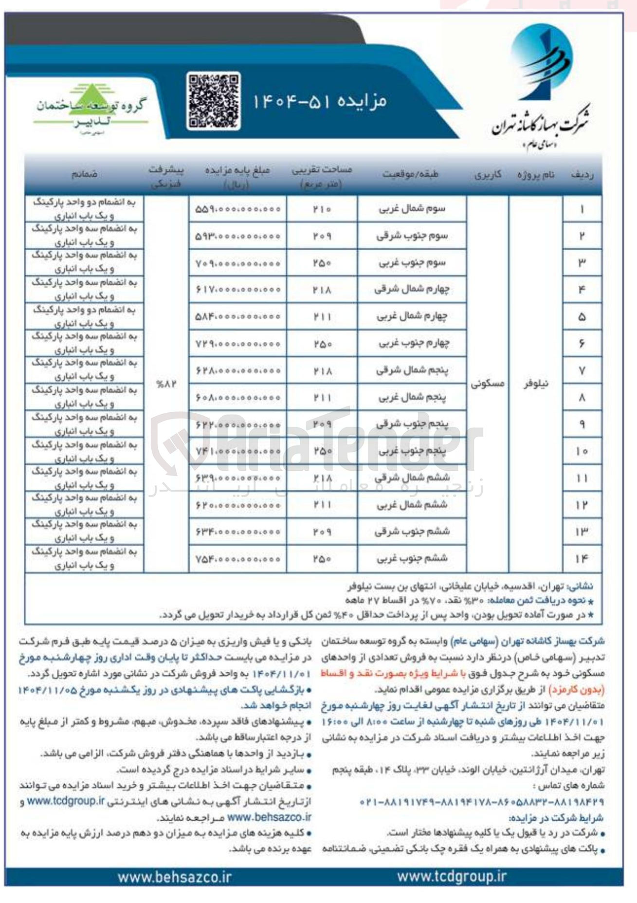 تصویر کوچک آگهی  فروش تعدادی از واحدهای مسکونی 