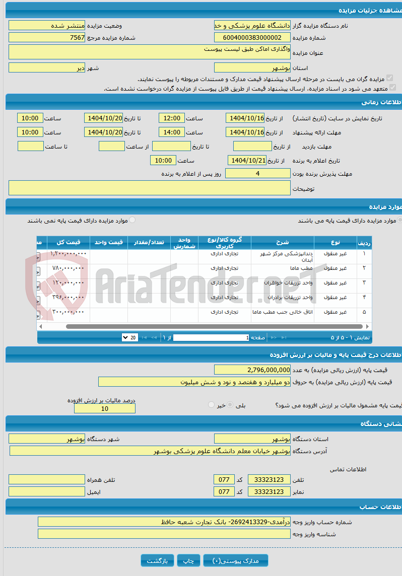 تصویر کوچک آگهی واگذاری اماکن طبق لیست پیوست